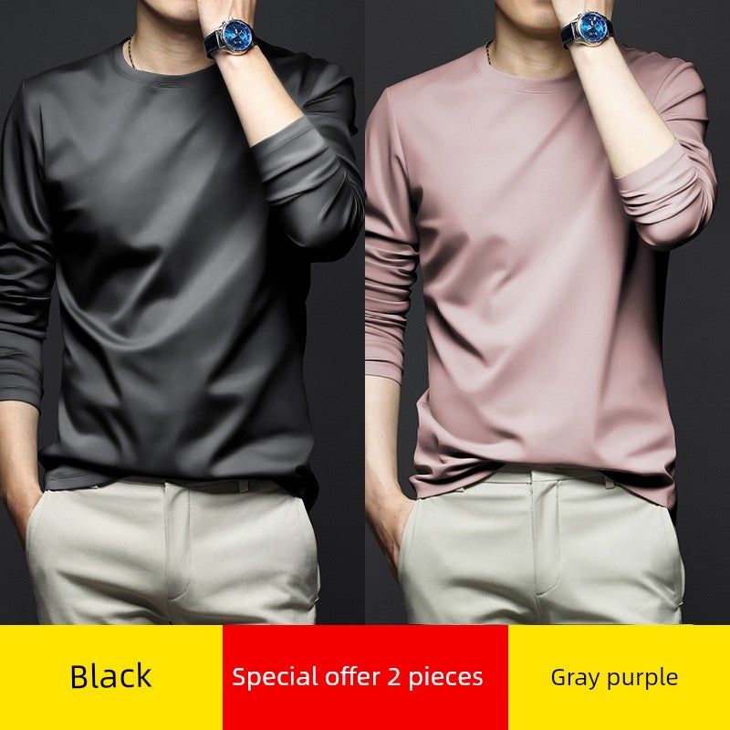 Mercerized modal cotton base shirt men's spring and autumn long-sleeved t-shirt solid color thin inner wear autumn T-shirt base shirt - Image 3