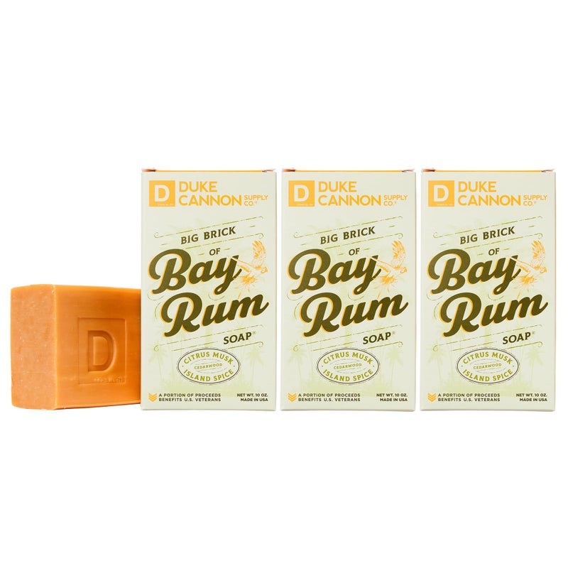Duke Cannon Supply Co. Big Brick of Soap Bar for Men Bay Rum (Citrus Musk, Cedarwood, Island Spice Scent) Multi-Pack - Superior Grade, Extra Large, All Skin Types, Paraben-free, 10 oz (3 Pack)