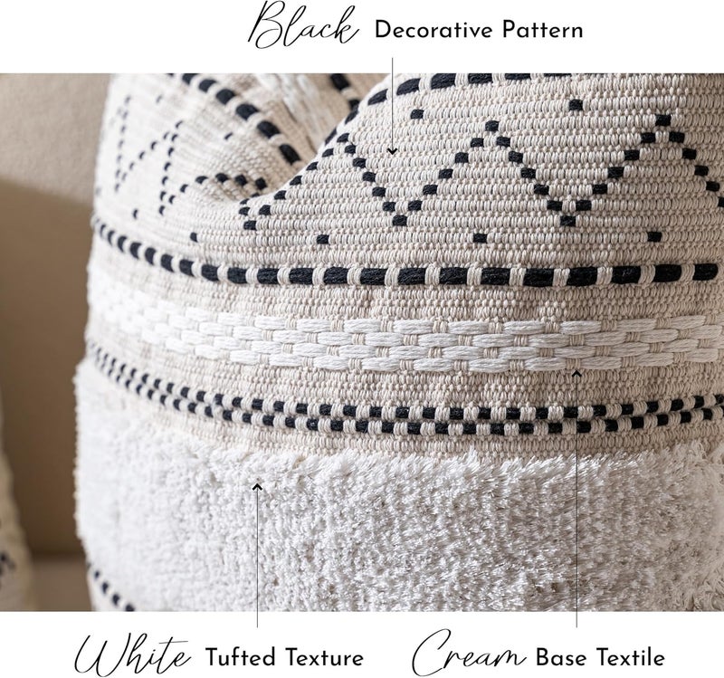BlissBlush Decorative Cushion Cover 51 x 51 cm, Square, Boho Black Neutral White Accent Cushion Cover with Fringes, Farmhouse Cushion for Sofa, Bedroom, Living Room (Cover Only, Pack of 1) - Image 5