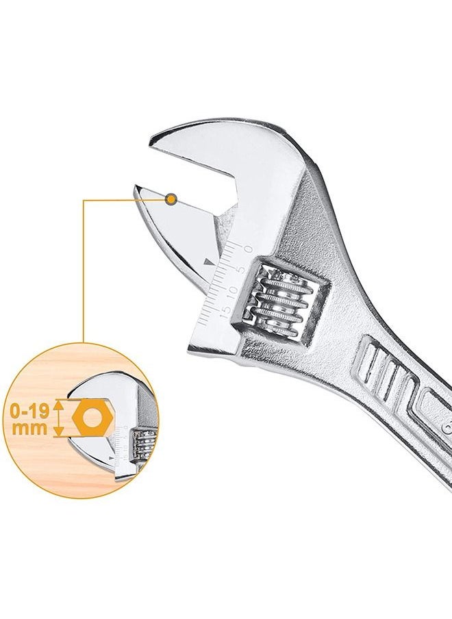INGCO - Premium Carbon Steel Adjustable Wrench With Satin Finish 6 Inch - Image 1