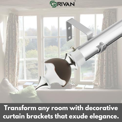 GRIVAN Stainless Steel & ABS Curtain Bracket Parda Holder with Support 1 Inch Rod Pocket Finials Designer Door and Window Rod Support Fittings, Curtain Rod Holder (Pair of 6 , Dark Brown ) - Image 5