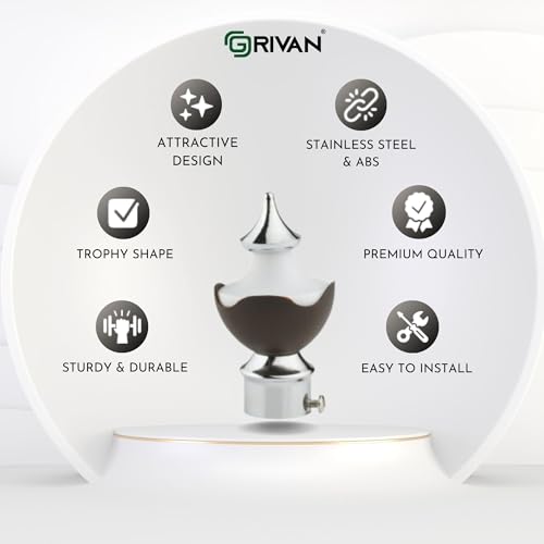 GRIVAN Stainless Steel & ABS Curtain Bracket Parda Holder with Support 1 Inch Rod Pocket Finials Designer Door and Window Rod Support Fittings, Curtain Rod Holder (Pair of 6 , Dark Brown ) - Image 2