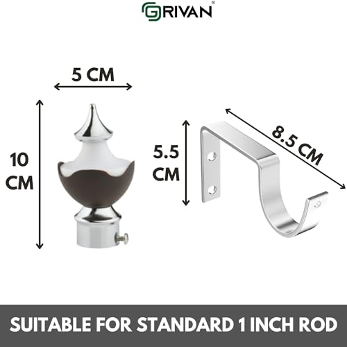 GRIVAN Stainless Steel & ABS Curtain Bracket Parda Holder with Support 1 Inch Rod Pocket Finials Designer Door and Window Rod Support Fittings, Curtain Rod Holder (Pair of 6 , Dark Brown ) - Image 4