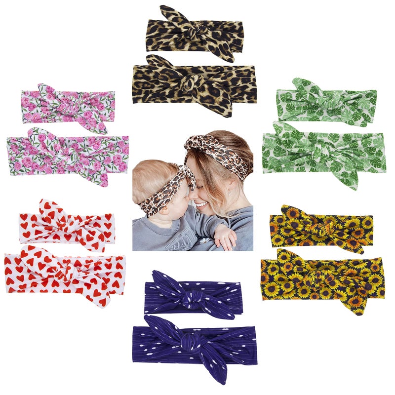 Cinaci 12 Pack/6 Set Floral Print DIY Parent-child Mom Mum Mommy and Me Baby Girl Toddlers Rabbit Ear Bow Headbands Hair Accessories - Image 1
