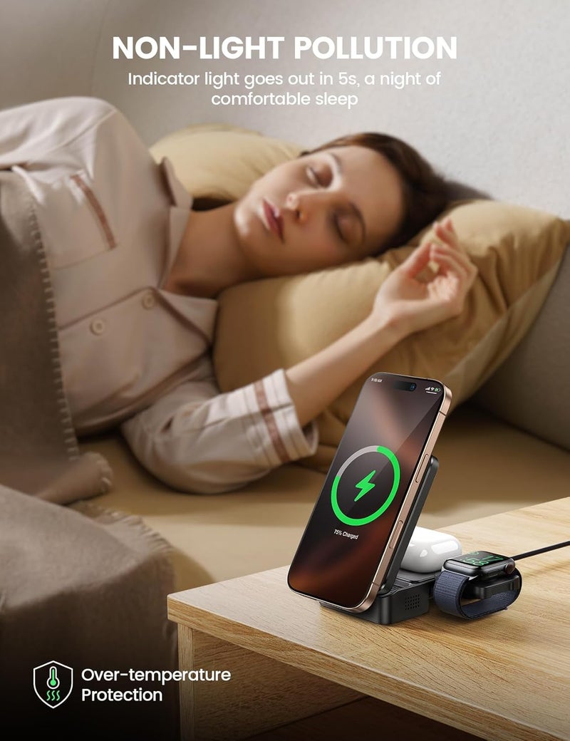 Lamicall 3 in 1 Charging Station for Apple - Foldable Wireless Charger Stand for Mag Safe Portable, Travel Wireless Charger Station for Multiple Devices for iPhone 17, 16, 15, 14, Apple Watch, AirPods - Image 2