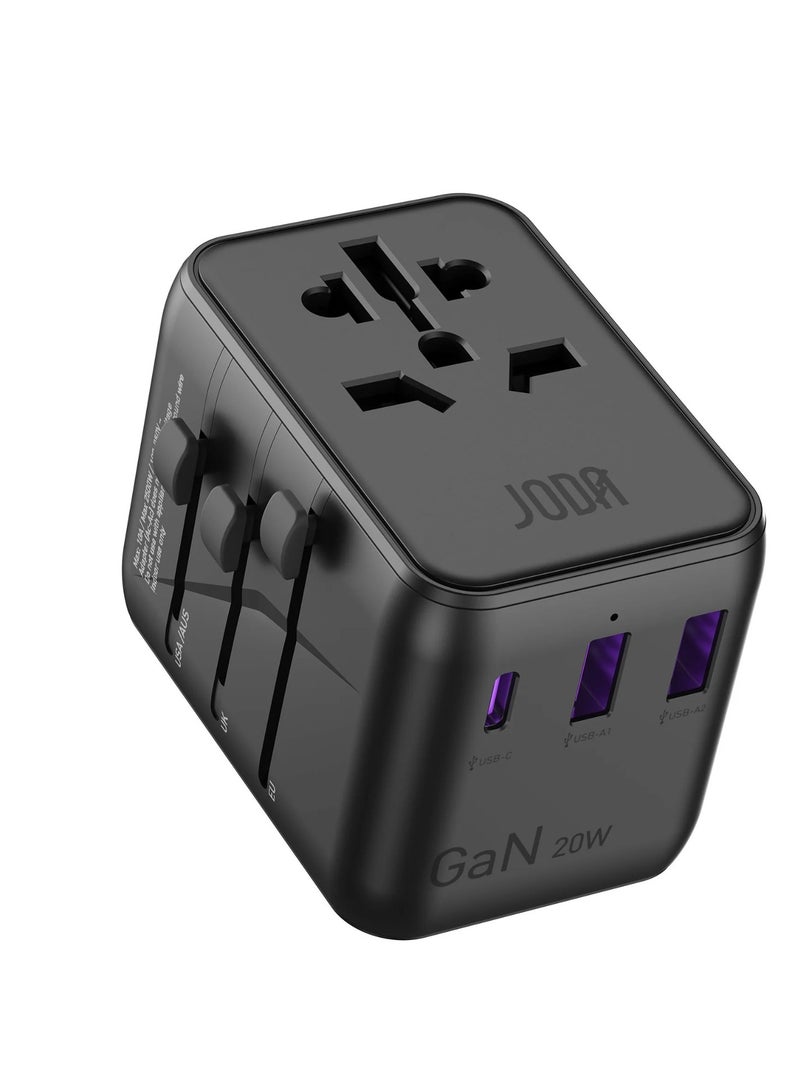 JODA Travel Plug 20W Multi-Port with 2 USB Ports and 1 Type C Port Fast Charging Anywhere  Black - Image 1