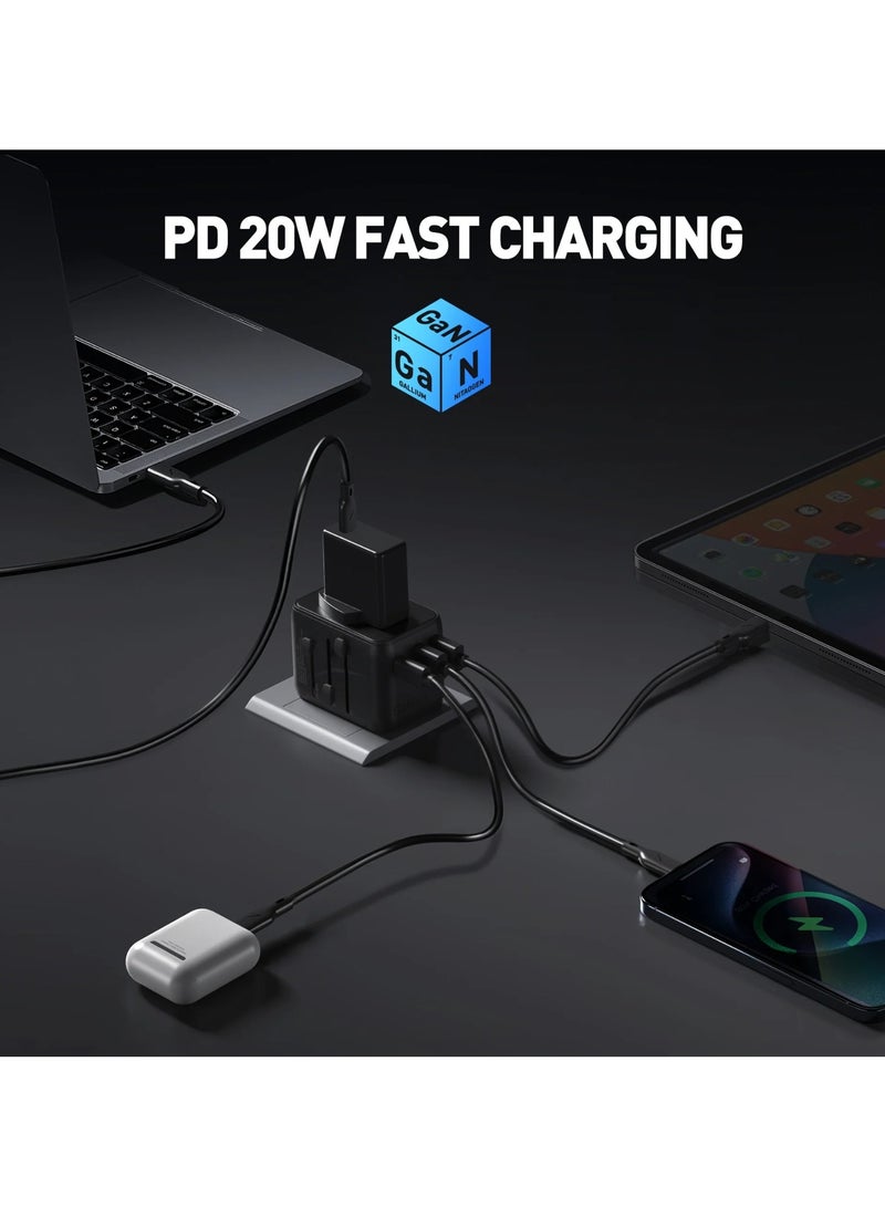 JODA Travel Plug 20W Multi-Port with 2 USB Ports and 1 Type C Port Fast Charging Anywhere  Black - Image 2