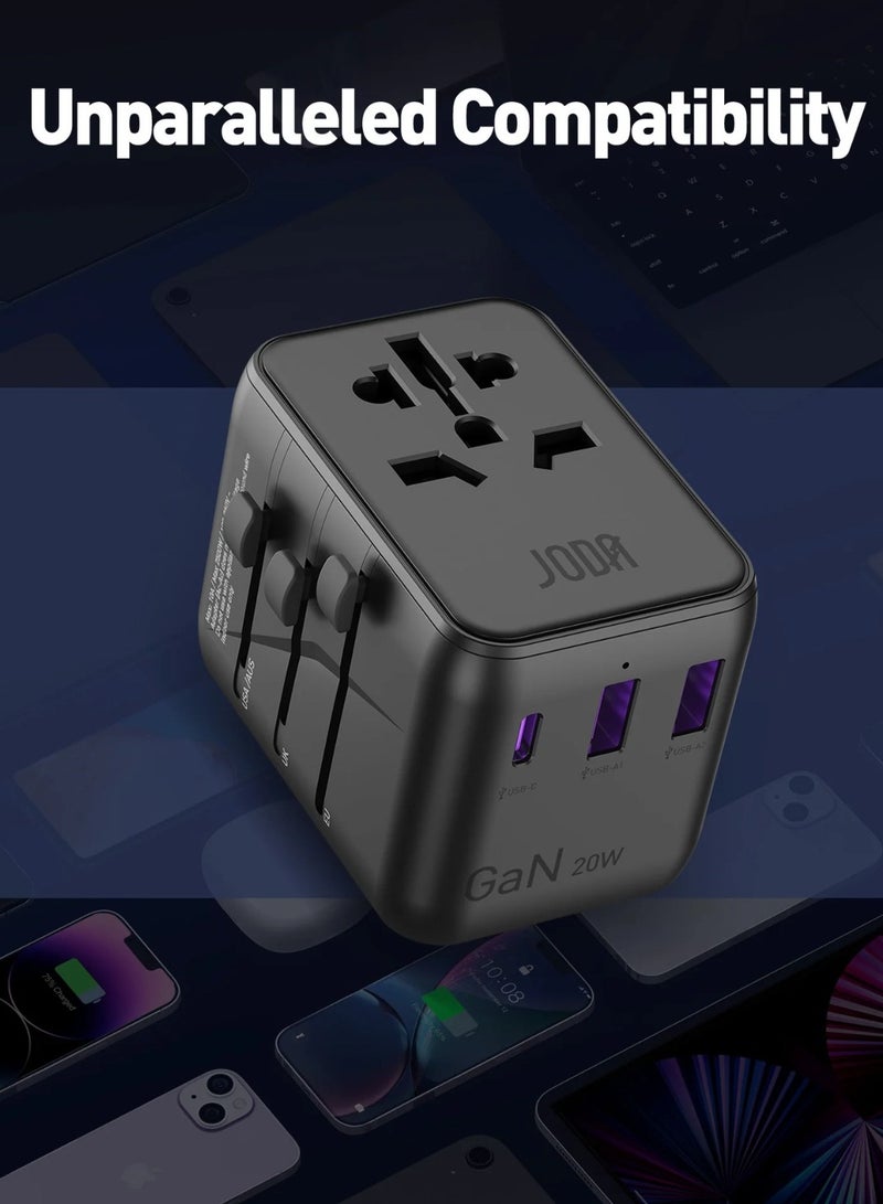 JODA Travel Plug 20W Multi-Port with 2 USB Ports and 1 Type C Port Fast Charging Anywhere  Black - Image 5