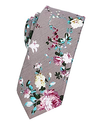 LEVAO Men's Skinny Tie Printed Floral Cotton Neckties - Image 3