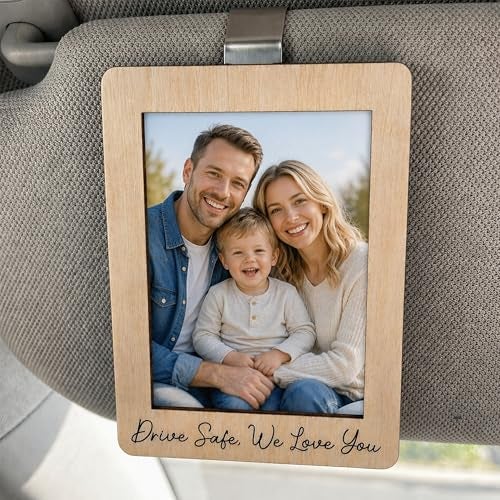 Hangwoous Car Visor Picture Frame Drive Safe I Love You Visor Clip Car Picture Holder Drive Safe Car Visor Clip Fathers Day Keepsake Car Picture Frame Cars Photo Holder - Image 1