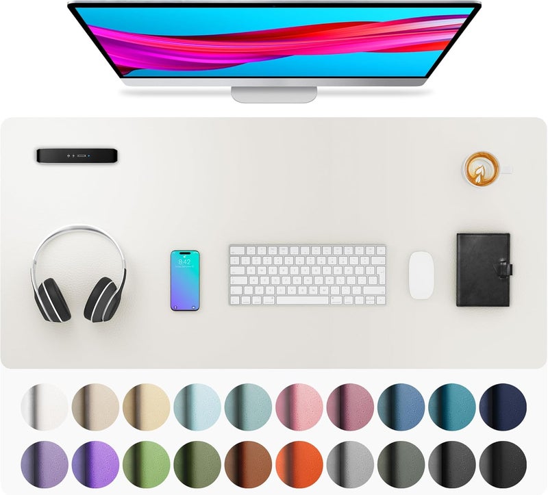Aothia Leather Desk Pad Protector, Mouse Pad, Office Desk Mat, Non-Slip PU Leather Desk Blotter, Laptop Desk Pad, Waterproof Desk Writing Pad for Office and Home (36" x 17", Off-White) - Image 1