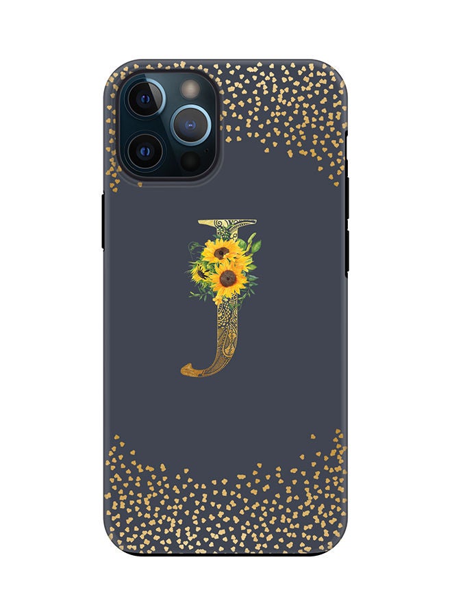 Stylizedd Monogram Tough Cover for Apple iPhone 12 Pro Case Custom Initials Letter Floral Mandala Pattern Tough Pro Dual Layer hybrid PC inner TPU protection Alphabet- J (Grey) - Image 1