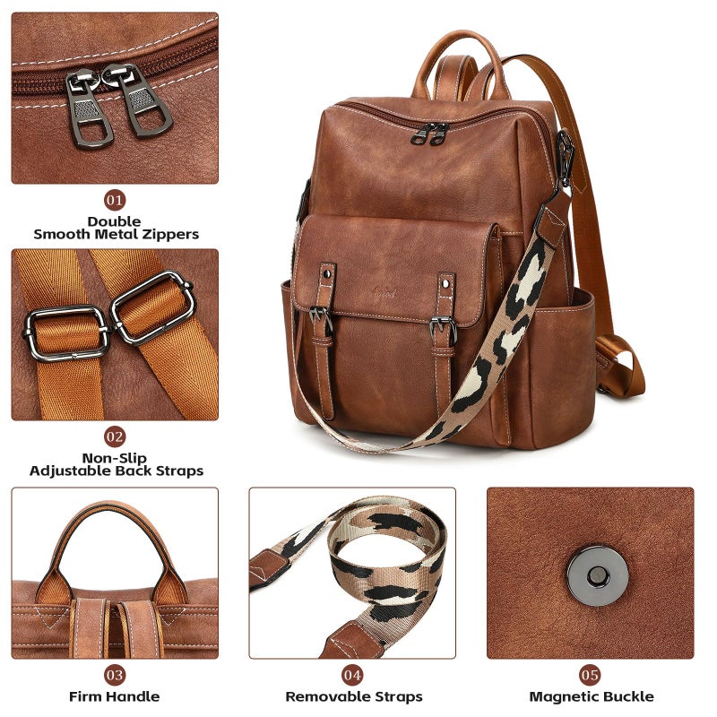 AGLOD Backpack Purse for Women PU Leather Back Packs Designer Ladies Shoulder Bag Fashion Faux Work Travel Handbags - Image 2