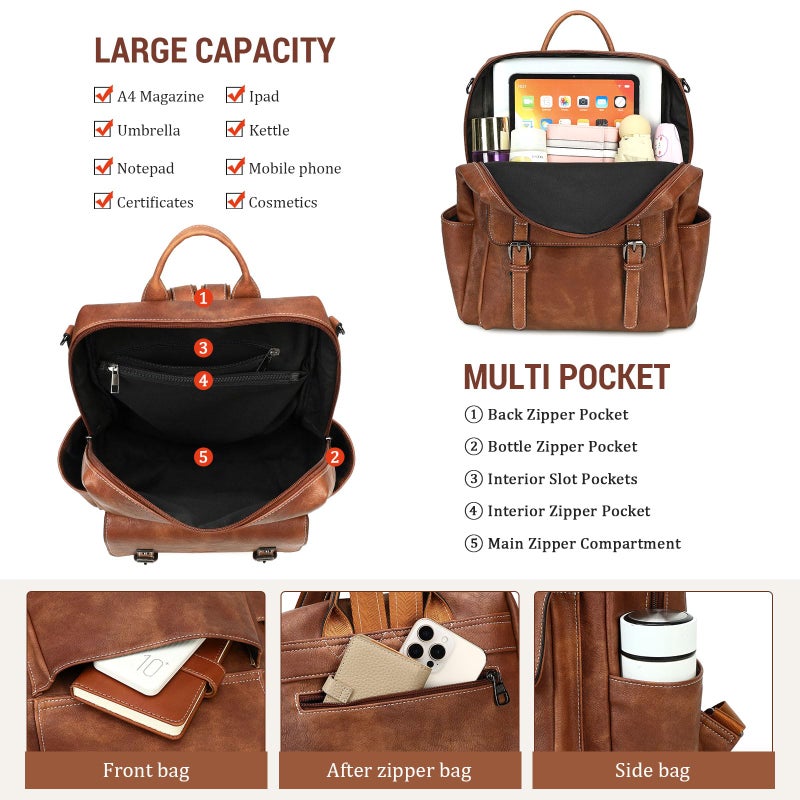 AGLOD Backpack Purse for Women PU Leather Back Packs Designer Ladies Shoulder Bag Fashion Faux Work Travel Handbags - Image 4
