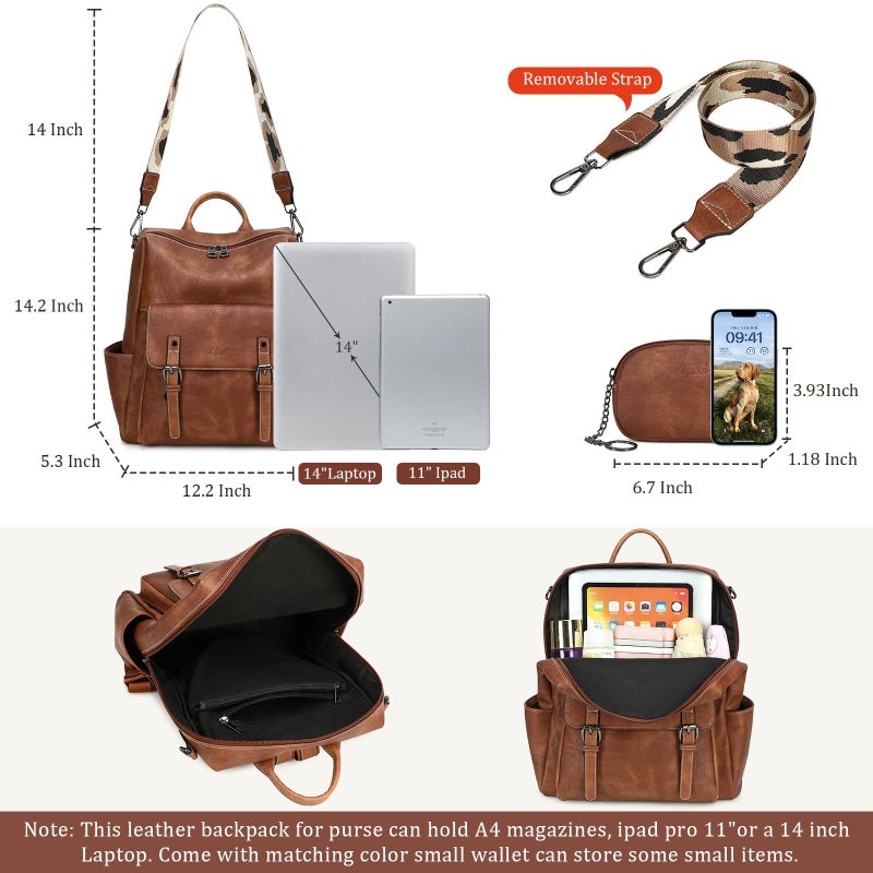 AGLOD Backpack Purse for Women PU Leather Back Packs Designer Ladies Shoulder Bag Fashion Faux Work Travel Handbags - Image 3
