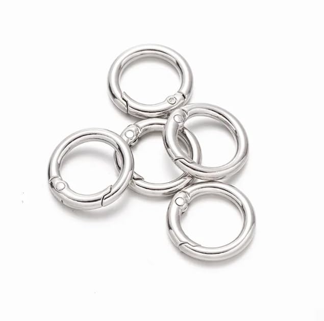Tia Premium Spring Ring, Metal Spring Gate Open O Ring, Openable Round Carabiner for Leather Bag Handbag Belt Strap, Keychain (Silver Spring Ring-20mm-6Pcs) - Image 1
