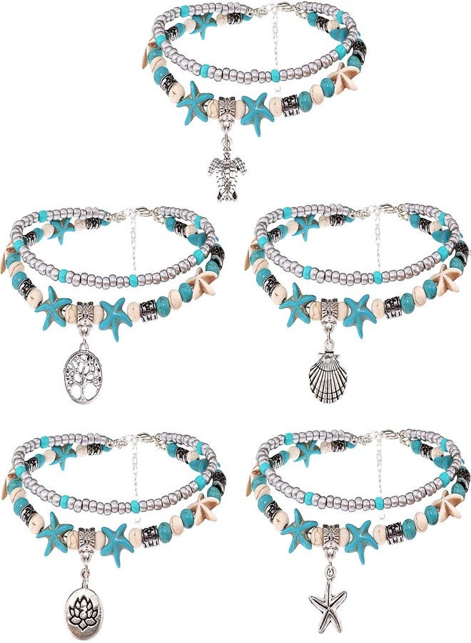 Suyi Sea Turtle Ankle Bracelet Set Multilayer Beach Anklets Handmade Boho Anklets for Women 5pcs - Image 1