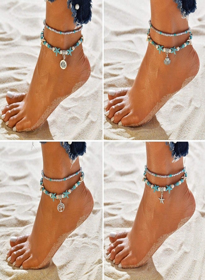 Suyi Sea Turtle Ankle Bracelet Set Multilayer Beach Anklets Handmade Boho Anklets for Women 5pcs - Image 3