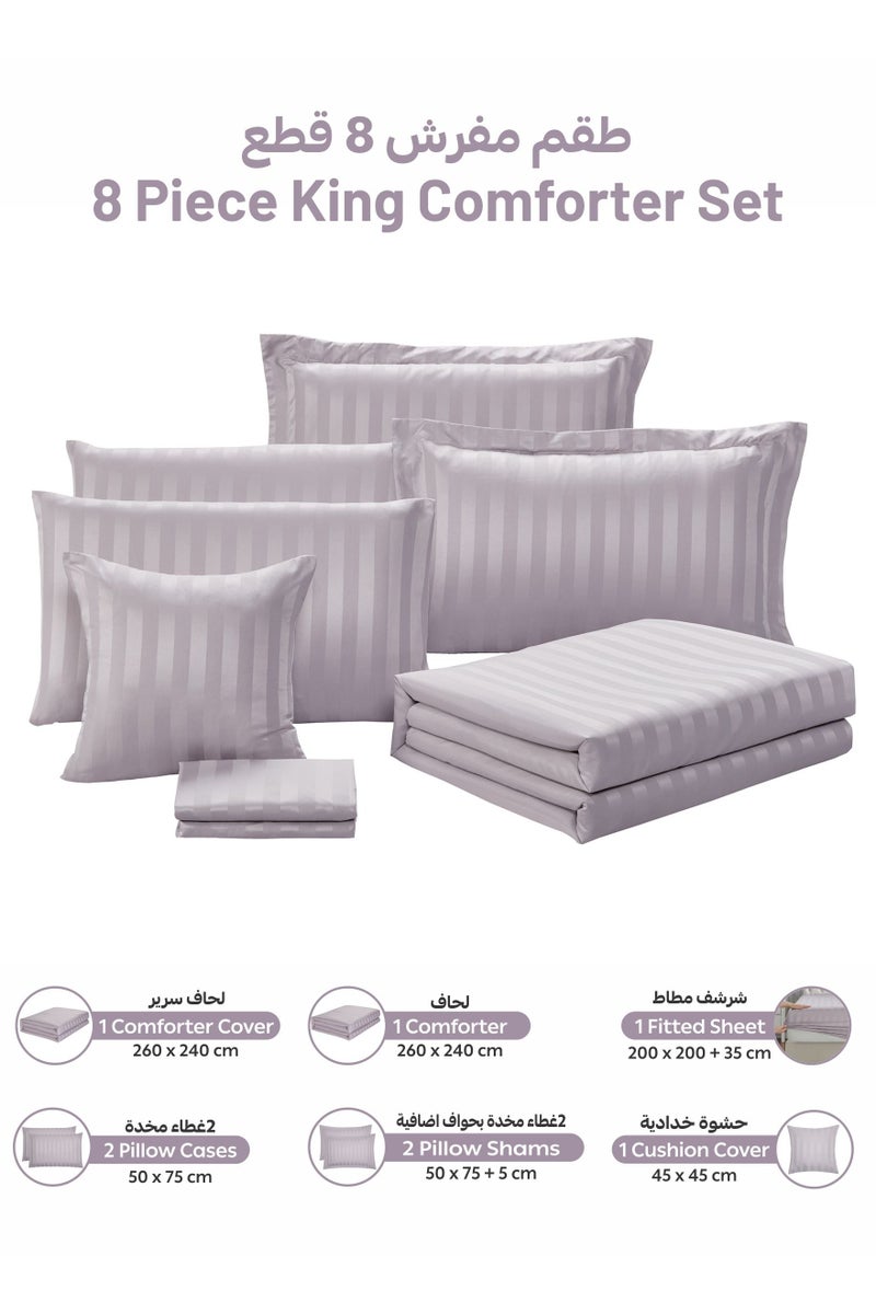 دوناتيلا مفرش سرير مزدوج مايكروفايبر يناسب سرير 200×200 سم 8 قطع حشوة قابلة للنزع بتصميم مقلم - Image 4