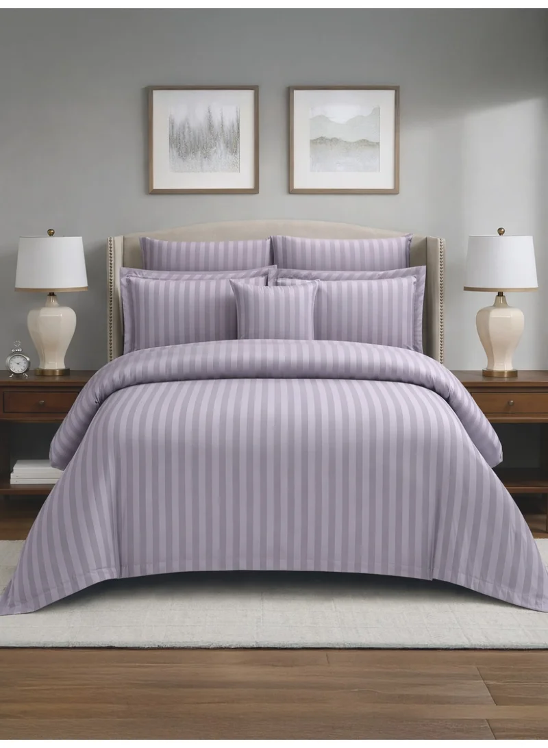 Donetella Hotel Striped Comforter Set, Fits 200x200 cm Size Bed, Removable Duvet Filler Included, 8-Pcs King Size, 350 GSM Filling.