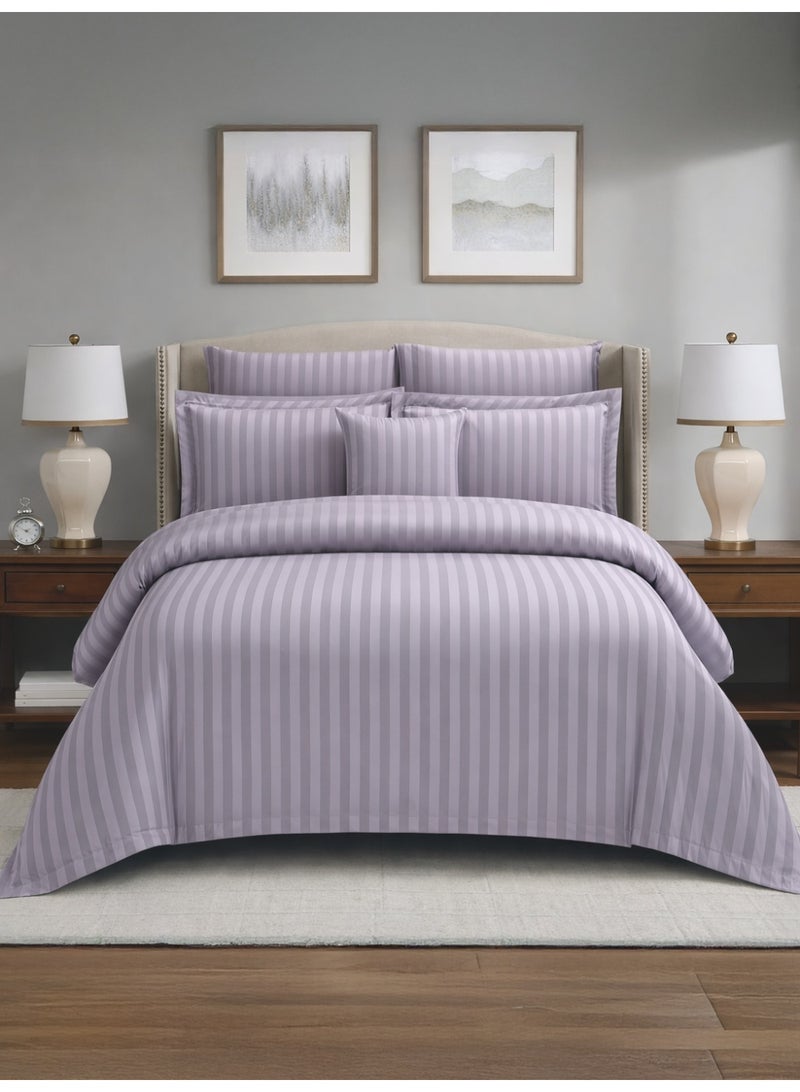 دوناتيلا مفرش سرير مزدوج مايكروفايبر يناسب سرير 200×200 سم 8 قطع حشوة قابلة للنزع بتصميم مقلم - Image 1