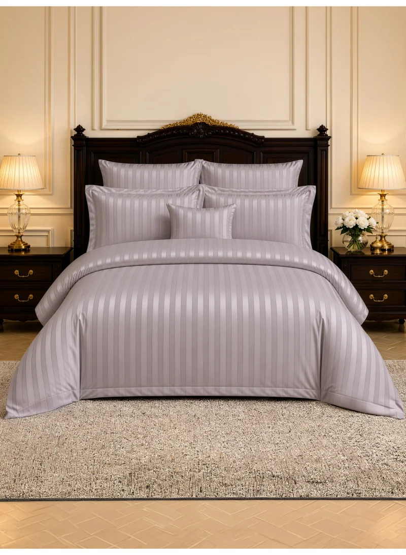 Hotel Striped Comforter Set, Fits 200x200 cm Size Bed, Removable Duvet Filler Included, 8-Pcs King Size, 350 GSM Filling.