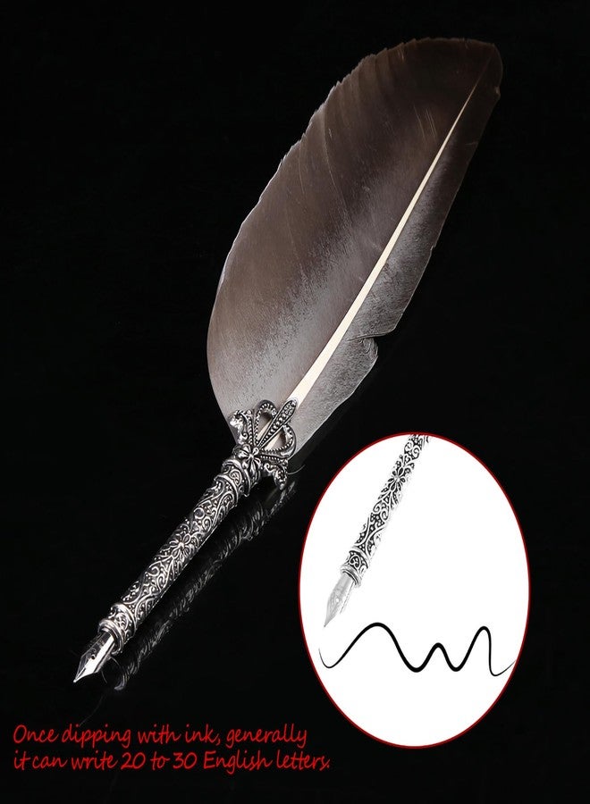 Walfront Quill Feather Quill Pen Set Vintage Quill Feather Pen Ink Set Antique Calligraphy Writing Quill Pen Best Antique Executive Gift(Black) - Image 3