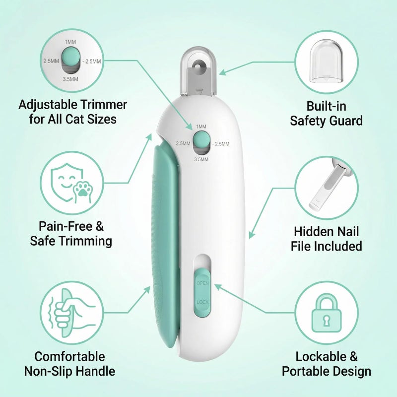 Wanheart Cat Nail Clippers with Debris Catcher & Hidden File, Adjustable Safety Guard Claw Trimmer for Indoor Cats & Kittens, Pet Grooming Tool (Blue) - Image 2