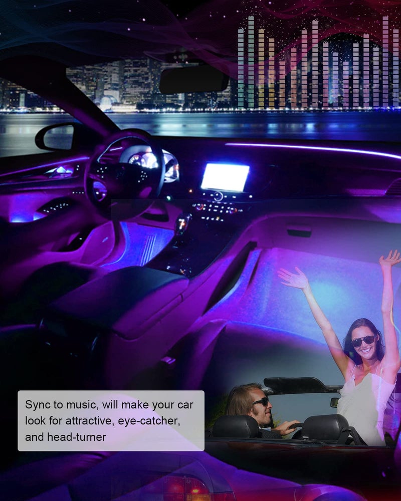 SUNPIE Car LED Lights Interior RGB LED Strip Smart Lighting w/Multi-Color App Control Waterproof Atmosphere Car Light w/8.8ft Length and DC 12V Car Charger Sync to Music - Image 5