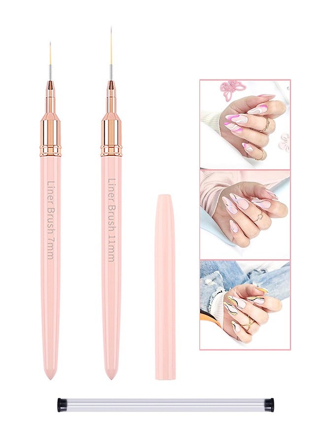 2 قطعة من فرش تزيين الأظافر، فرشاة تحديد الأظافر للخطوط الطويلة والرسم الدقيق والتفاصيل المختلفة، أداة أظافر بأطراف فرنسية ثلاثية الأبعاد بمقاسات 7/11 مم (وردي) - Image 1