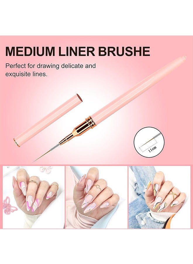 2 قطعة من فرش تزيين الأظافر، فرشاة تحديد الأظافر للخطوط الطويلة والرسم الدقيق والتفاصيل المختلفة، أداة أظافر بأطراف فرنسية ثلاثية الأبعاد بمقاسات 7/11 مم (وردي) - Image 4