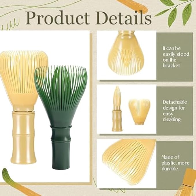 KUKUMAJI Matcha Whisk2Pcs Pp Resin Matcha StirrerMatcha Tea Brush Reusable Silicone Matcha Japanese Chasen Tea Mixer Brush Mixing Tool Accessory For Tea Preparation GreenYellow - Image 2