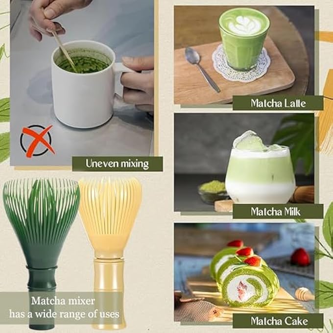 KUKUMAJI Matcha Whisk2Pcs Pp Resin Matcha StirrerMatcha Tea Brush Reusable Silicone Matcha Japanese Chasen Tea Mixer Brush Mixing Tool Accessory For Tea Preparation GreenYellow - Image 3