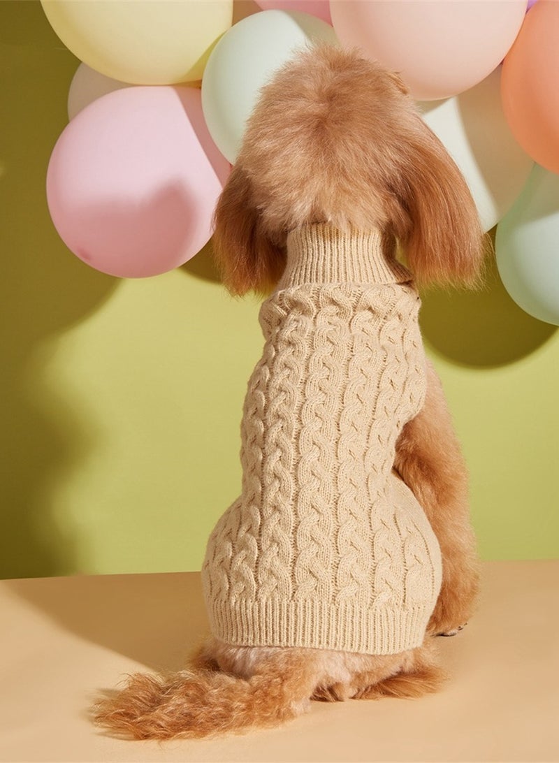 Loquat Squality New Casual Elastic Solid Color Knitted Dog Sweater Beige - Image 2