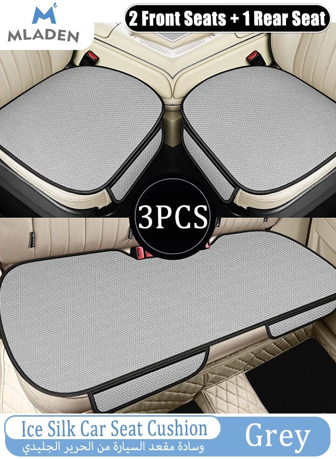 MLADEN مجموعة وسائد مقعد السيارة العالمية المكونة من 3 قطع، وسادة مقعد سيارة ناعمة ثلاثية الأبعاد قابلة للتنفس من الكتان لراحة المقعد الأمامي والخلفي، وسادة من الحرير الجليدي غير قابلة للانزلاق، ملحقات داخلية للسيارة (رمادي/3 قطع) - Image 1