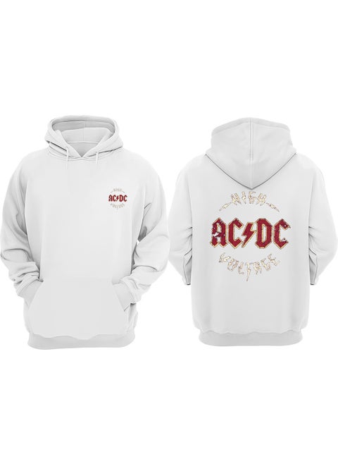 Unisex High Voltage AC DC Design Front Back Printed Regular Fit White Sweatshirt