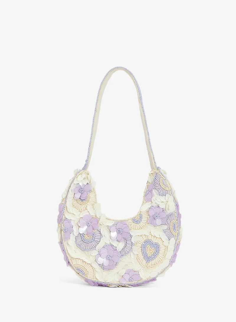 Ginger Boutique Embroidered Beaded Floral Clutch