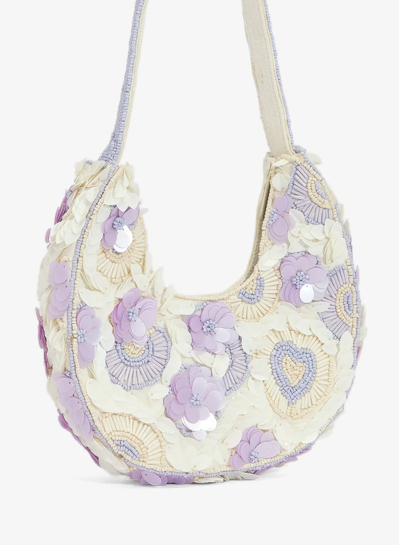 Ginger Boutique Blue Embroidered Beaded Floral Clutch for Women | Best Price UAE