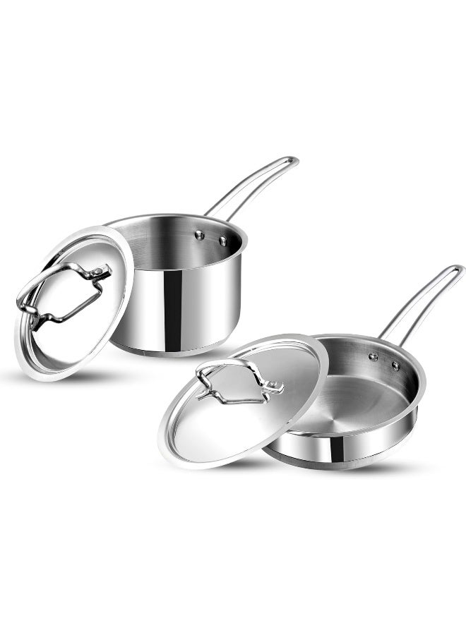 Vinod Stainless Steel Induction Friendly Classic Deluxe Combo Set of 2 Pcs - Saucepan (16 cm/2.1 litres) with Lid & Frypan (20 cm) with 2 Years Warranty - Silver - Image 1