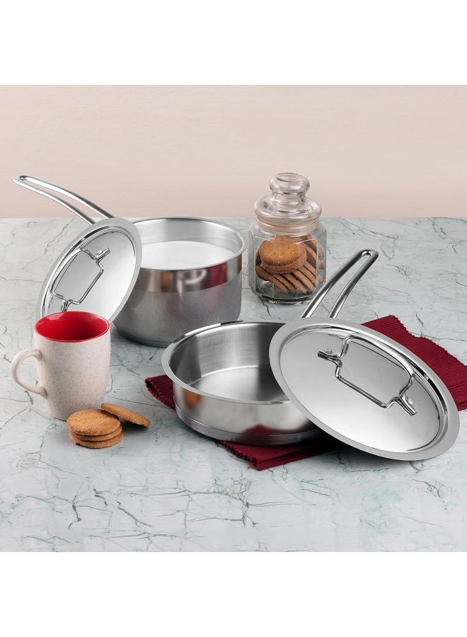Vinod Stainless Steel Induction Friendly Classic Deluxe Combo Set of 2 Pcs - Saucepan (16 cm/2.1 litres) with Lid & Frypan (20 cm) with 2 Years Warranty - Silver - Image 2