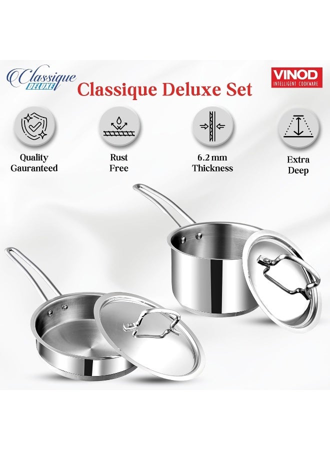 Vinod Stainless Steel Induction Friendly Classic Deluxe Combo Set of 2 Pcs - Saucepan (16 cm/2.1 litres) with Lid & Frypan (20 cm) with 2 Years Warranty - Silver - Image 3