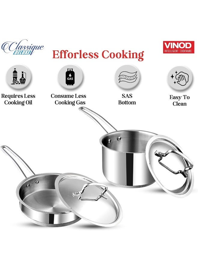 Vinod Stainless Steel Induction Friendly Classic Deluxe Combo Set of 2 Pcs - Saucepan (16 cm/2.1 litres) with Lid & Frypan (20 cm) with 2 Years Warranty - Silver - Image 5