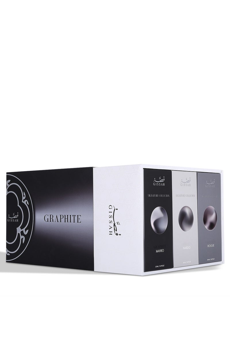 قصة طقم جرافيت – ٣ عبوات عطر ٥٠ مل (مافرو، روغ، نارْدو) + ٣ حقائب صغيرة - Image 3