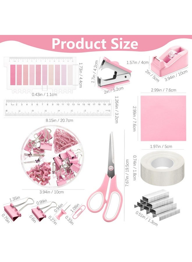 Fayoo 11 Pcs Pink Office Supplies Set Mesh Desk Organizer Accessories Kit Include Stapler Tape Dispenser Staple Remover Clips Ruler Scissors Sticky Notes For Office School Home Women (Pink) - Image 3