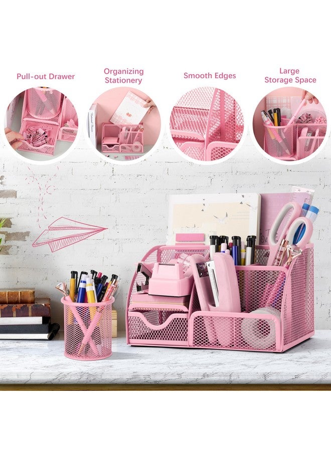 Fayoo 11 Pcs Pink Office Supplies Set Mesh Desk Organizer Accessories Kit Include Stapler Tape Dispenser Staple Remover Clips Ruler Scissors Sticky Notes For Office School Home Women (Pink) - Image 5