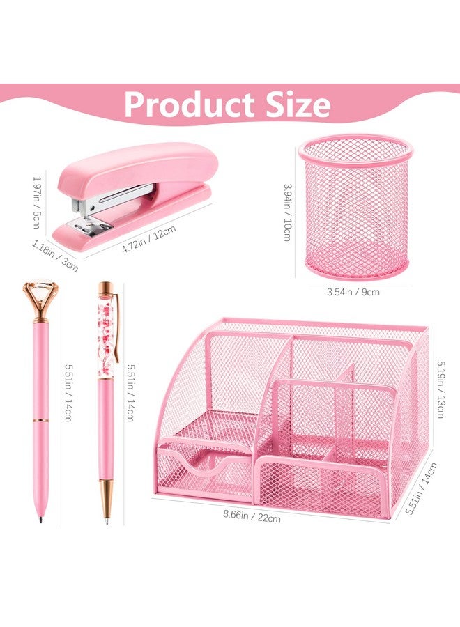 Fayoo 11 Pcs Pink Office Supplies Set Mesh Desk Organizer Accessories Kit Include Stapler Tape Dispenser Staple Remover Clips Ruler Scissors Sticky Notes For Office School Home Women (Pink) - Image 2