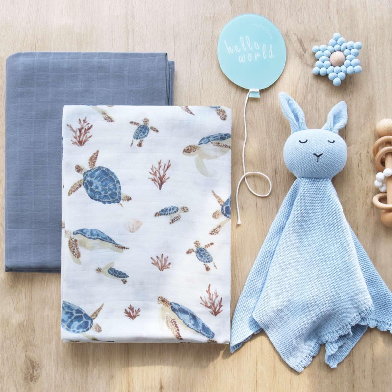 LifeTree Muslin Swaddle Blankets, Baby Swaddling Wrap Nursery Receiving Blanket for Boys & Girls, Soft 70% Viscose from Bamboo and 30% Cotton, Large 47 x 47 inches, Sea Turtle & Solid Colors - Image 5