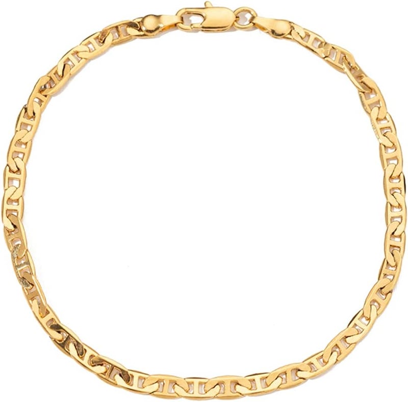 erorex Gold Flat Marina Link Anklet for Women Men, 14K Gold / 18K Gold/Silver Plated 4mm Wide Mariner Ankle Bracelets for Women, 9 inch, Copper, Cubic Zirconia - Image 1