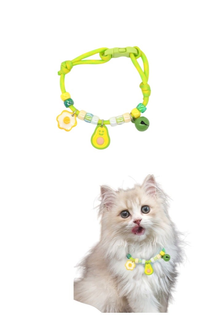 Generic Adjustable Leather Cat Collar With Bell, Anti-Suffocation Kitten Puppy Collar For Small Pets(Avocado Color)(Adjustable 20-30cm)  - Image 1