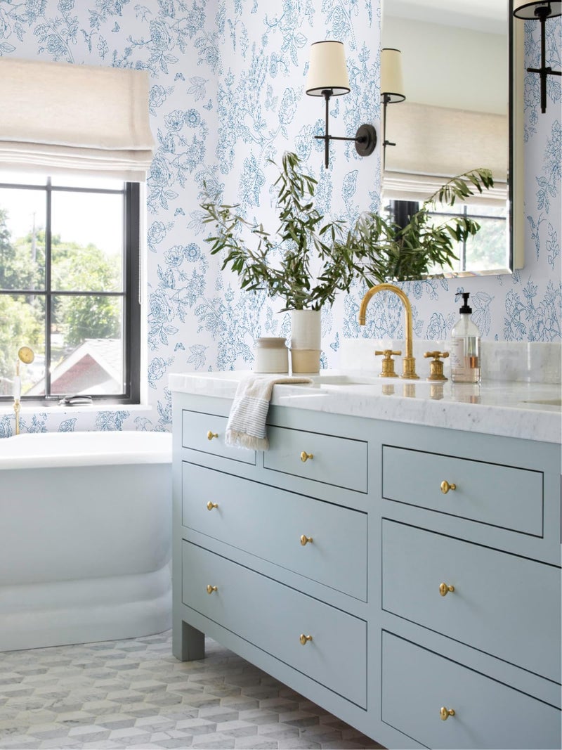 Abyssaly Bird Wallpaper Blue and White Peel and Stick Wall Paper Vintage Floarl Contact Paper Boho Self Adhesive Removable Vinyl Wrap for Bathroom Bedroom Cabinets 17.3" x 118" - Image 2